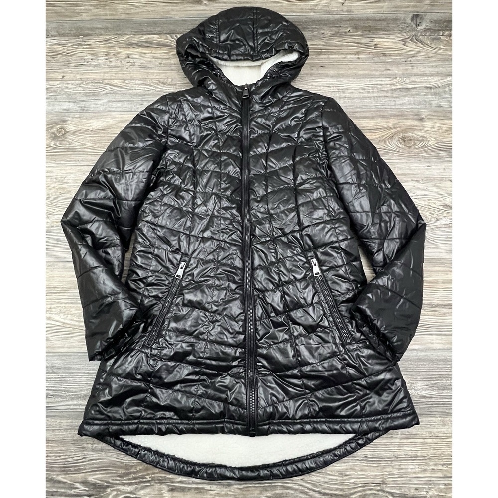 Kenneth Cole Puffer Jacket Women's Small Sherpa-Lined Black Full Zip Hooded